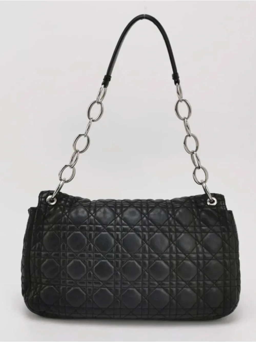 Dior Black Cannage Lambskin Shoulder Bag with Silver Logo Charms